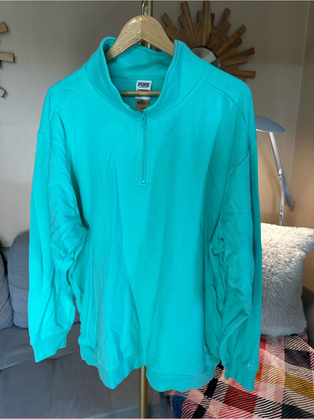 PINK Victoria's Secret Teal Quarter-Zip Pullover Sweatshirt